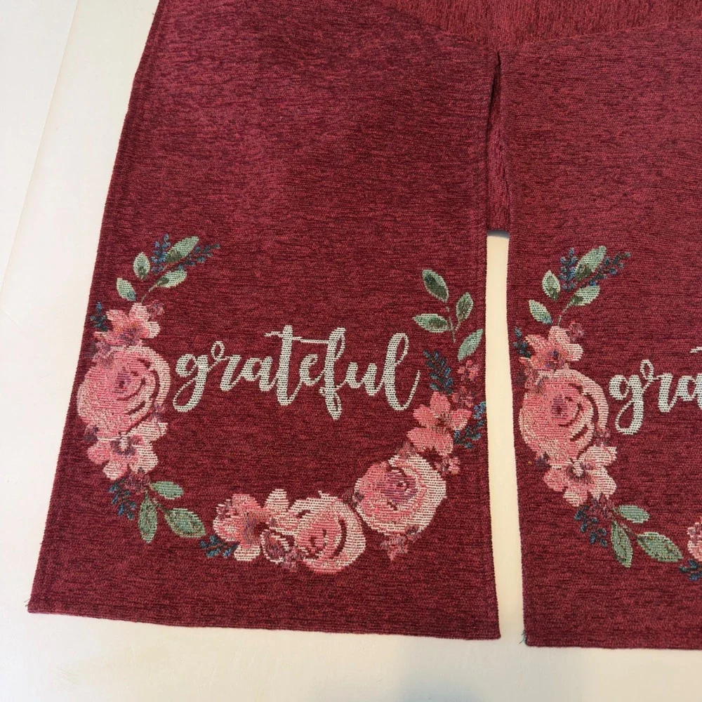 Grateful Floral‎ Tapestry Table Runner Burgundy Wine 70x12.5 Thanksgiving Fall
